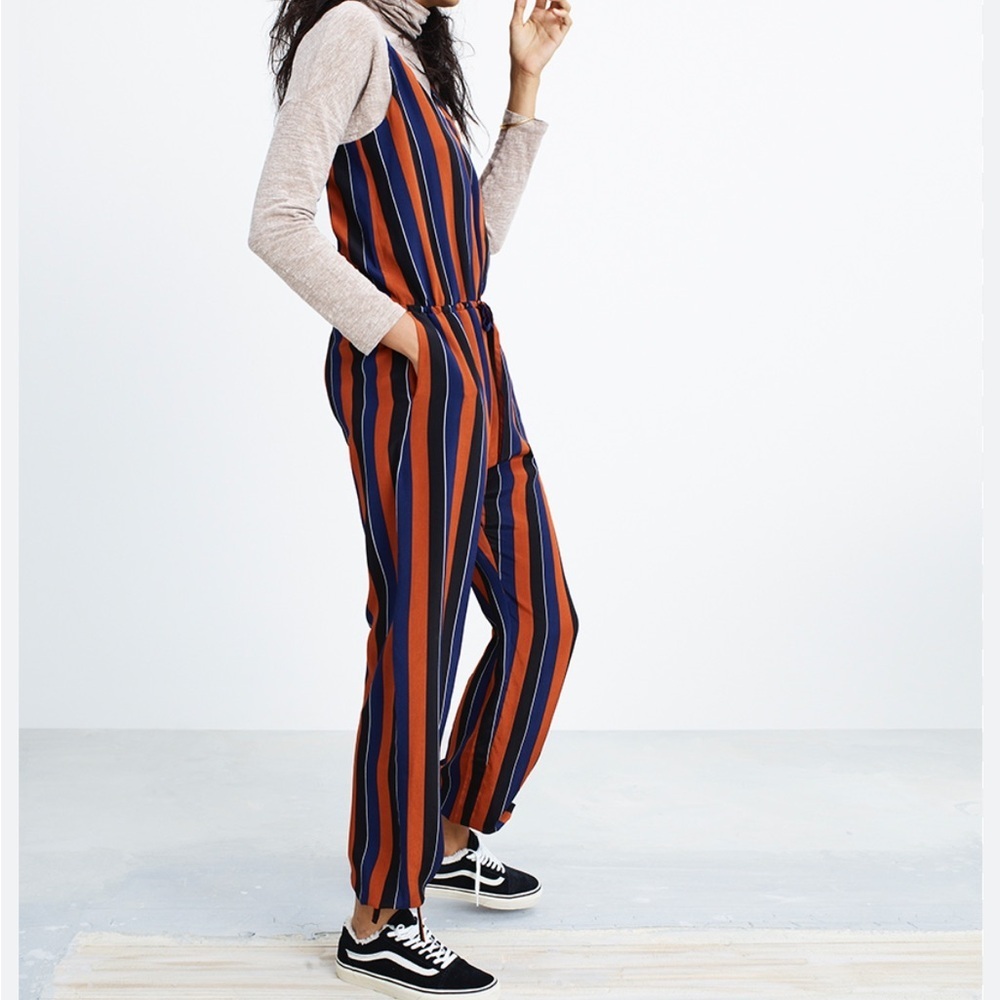 Madewell x No. 6 Playa Cami Silk Striped Jumpsuit Orange Blue Size 10